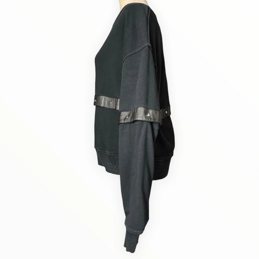 Diesel Convertible Black Sweatshirt with Faux Leather Trim and Silver Snaps - Picture 5 of 12
